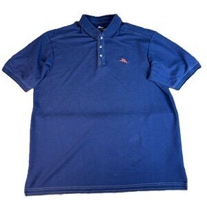 Tommy Bahama Polo Shirt Mens Large Blue Pima Cotton Marlin Logo Short Sleeve